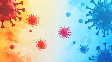 COVID 19 Vaccine Awareness Campaign Poster with Colorful Virus Illustrations and Empty Space for Custom Text