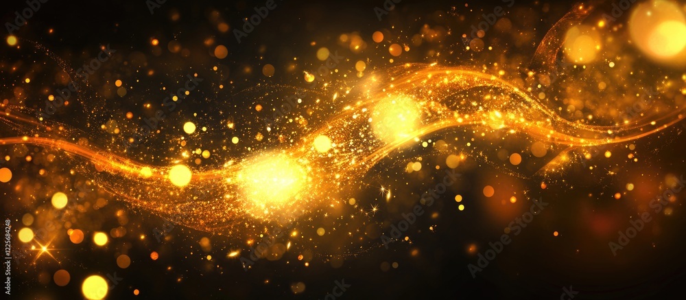 Poster golden abstract firework celebration background with sparkling effects and empty space for custom te