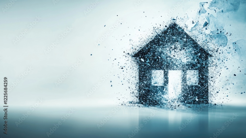 Poster digital fragmentation of home concept with room for custom text overlay in a modern abstract style