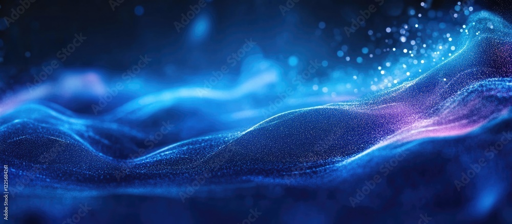 Poster abstract blue light waves with sparkling effects and empty space for text display in digital or grap