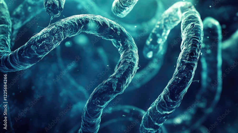 Poster microscopic view of ebola virus structure highlighting intricate filaments and features in a dark bl