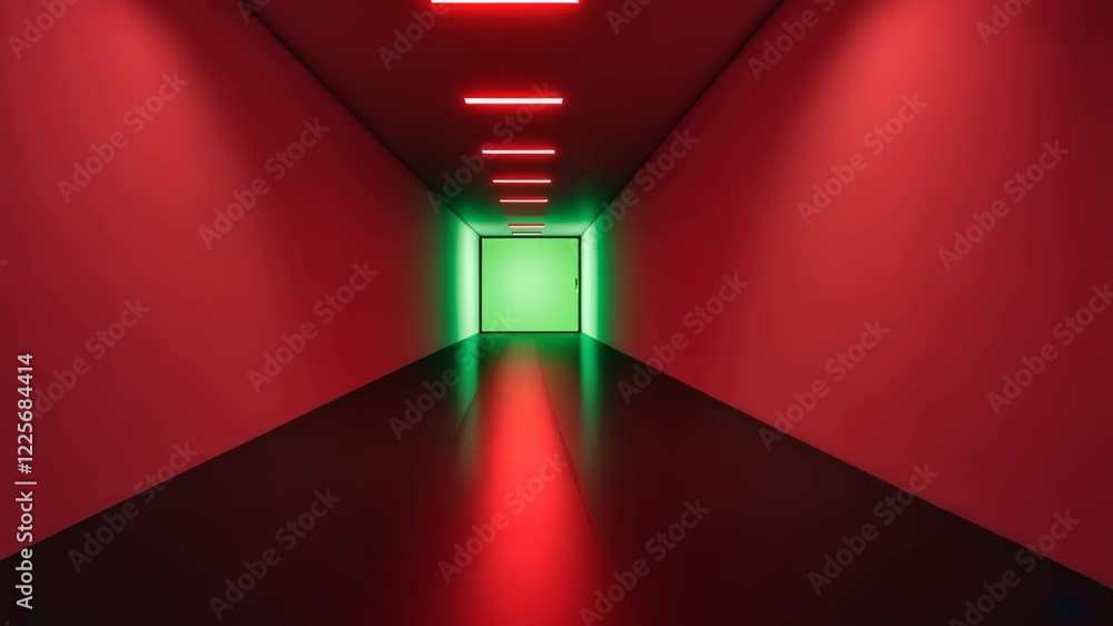 Poster futuristic corridor with neon red and green lighting creating a sci-fi ambiance and modern visual ap