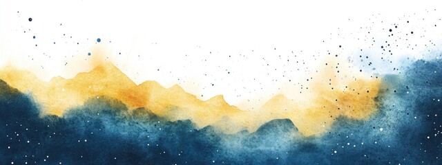 Fototapeta premium Watercolor Night Sky with Yellow and Blue Shapes Isolated on White Background for Text Placement and Design Elements