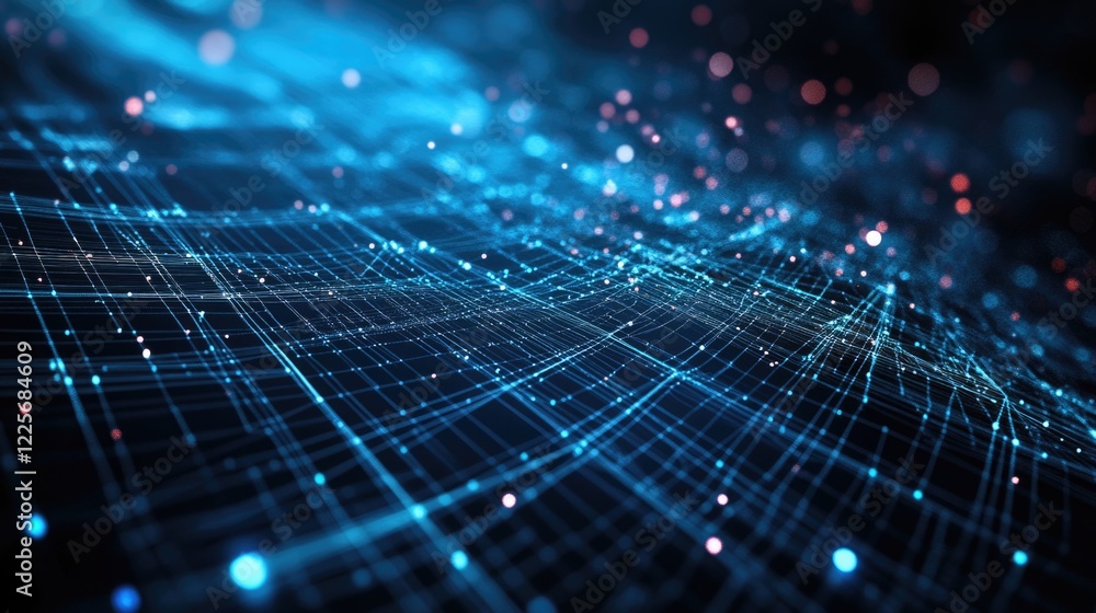 Poster Abstract Digital Network Visualization in Blue with Glowing Particles and Lines for Technology and Web Design Concept Background