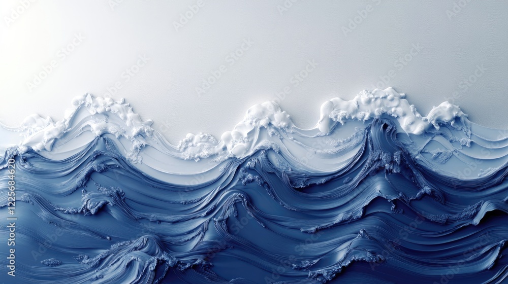 Poster abstract ocean wave relief illustration with textured waves and white foam on a soft gradient backgr