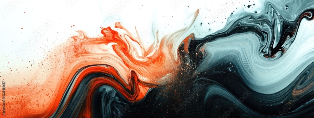 Poster dynamic abstract ink blending in vibrant colors with space for text overlay