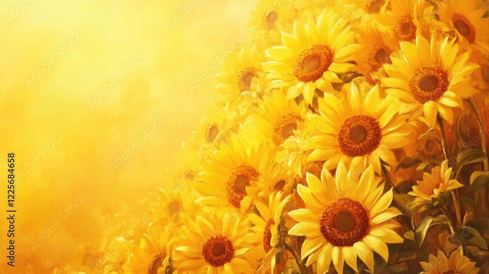 Aufkleber vibrant oil painting of sunflowers with warm tones and ample empty space for adding text or messages