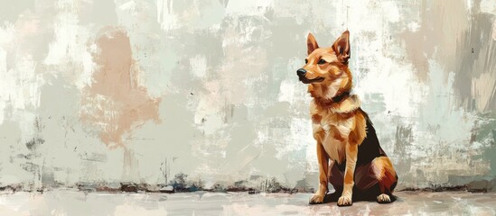 Young Street Dog at Animal Care Center with Blank Space for Text in a Soft, Textured Background
