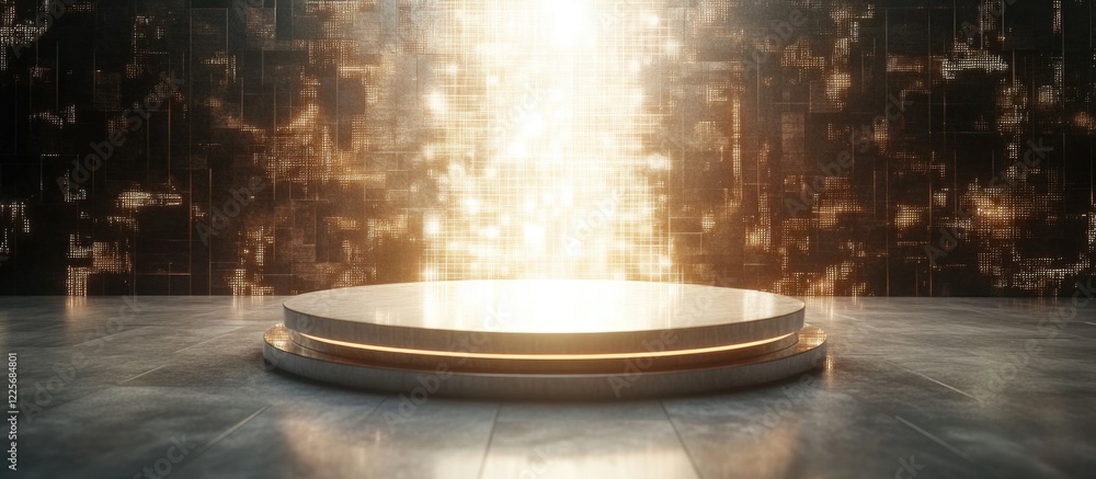 Poster futuristic fantasy stage with glowing background and empty space for custom text or product display