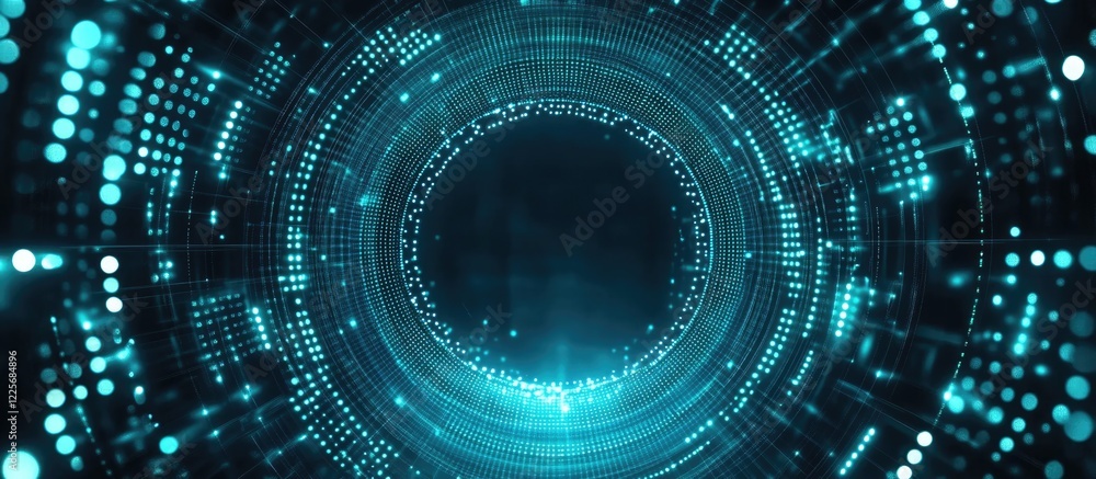 Poster futuristic led lighting background with circular design and open space for custom text or branding