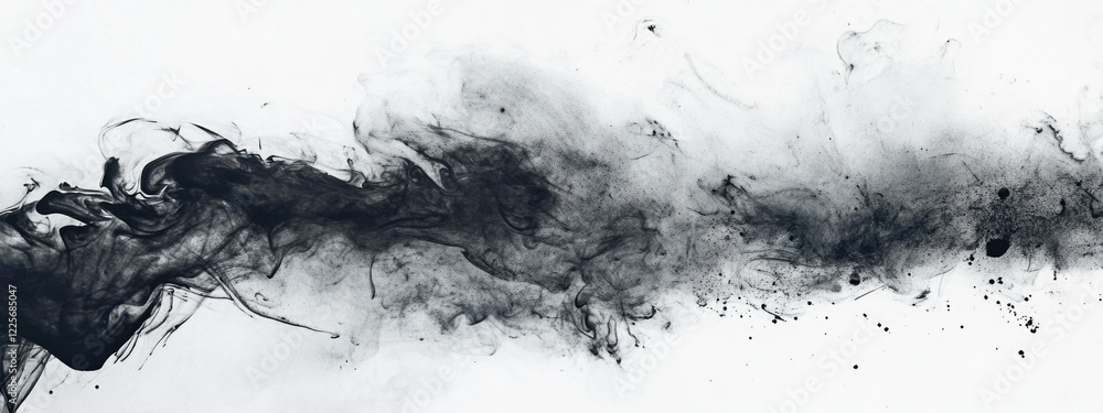 Poster fluid abstract ink flow with blank space for text overlay in monochrome design
