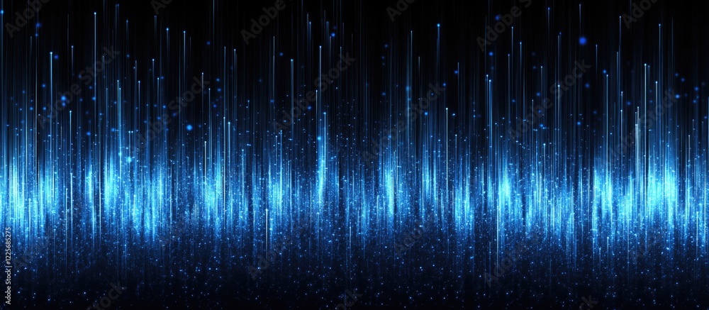 Poster Abstract blue lines and particles creating a dynamic digital technology connection background with ample space for text or design elements