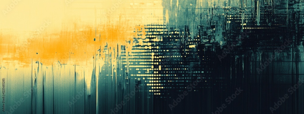 Poster abstract ink and paint blending creating a vintage binary matrix landscape with room for text and de