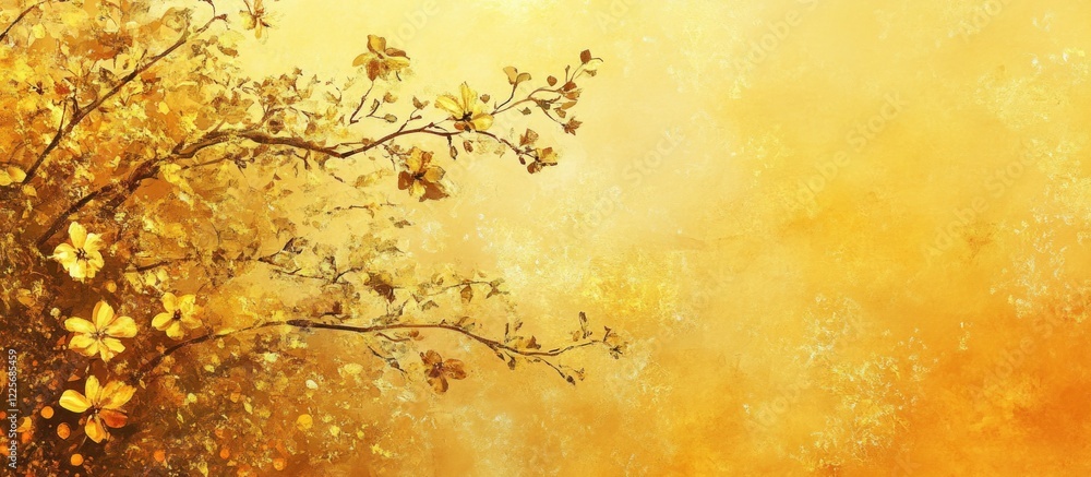 Aufkleber gold textured background with floral motifs in watercolor style creating a dreamy atmosphere and amp