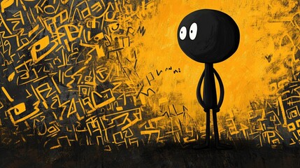 Stickman character facing negative phrases on a textured background with ample empty space for text or caption placement