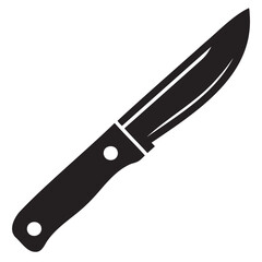 knife icon, sharp blade, black silhouette, simple design, minimalist, kitchen utensil, cutting tool on transparent background