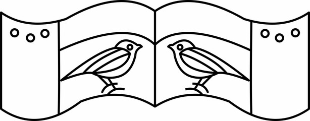 Darwin Day Line Art Illustration – Birds on Open Book, Evolution and Knowledge Concept