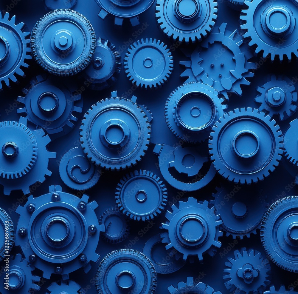 Poster abstract background featuring blue gears and mechanical cogs design