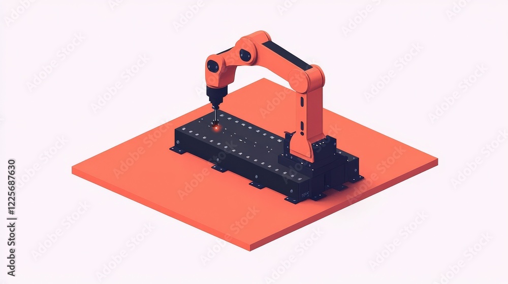 Poster robotic arm performing precision tasks on a workstation in a modern industrial setting