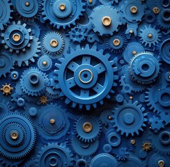 Intricate blue gears and cogs illustrating mechanical complexity and engineering