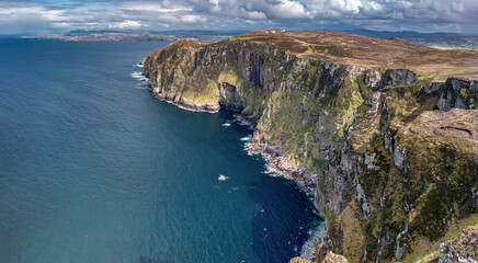 Aerial view of the cliffs of Horn Head at the wild atlantic way in Donegal - Ireland.