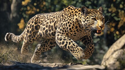 Fototapeta premium Majestic Jaguar in Motion, A Stunning Wildlife Capture
