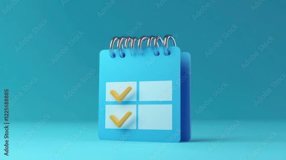 Poster 3d calendar with checkmark or checklist icon. minimal cartoon blue calendar with 3d render