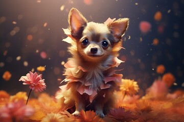 chihuahua puppy with feathers