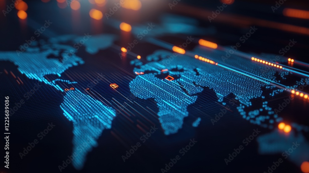 Aufkleber global network data flow, digital world map