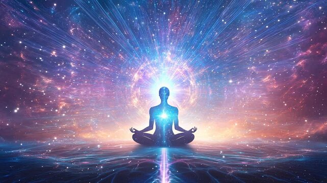 Meditating Silhouette In A Vibrant Cosmic Landscape