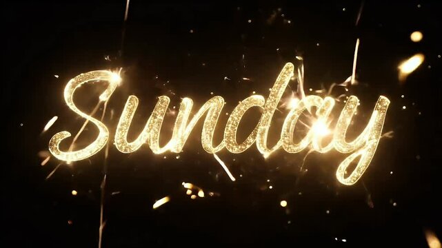 Sparkling Sunday text animation with fiery effects on black background ideal for festive greetings or celebrations
