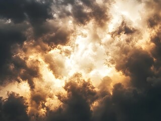 Dramatic Golden Sunset Cloudscape: Fiery Sky Texture