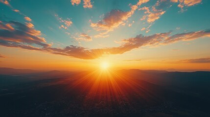 Fototapeta premium Majestic Sunset Over Mountains and Cityscape