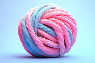 Soft pastel pink and blue twisted yarn ball on a gradient background, creative textile and knitting concept with artistic fiber design for crafting inspiration