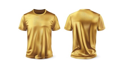 Front and Back View of Gold T-Shirt Mockup Isolated on White Background