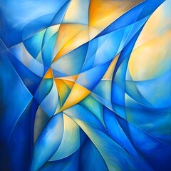 Obraz premium Abstract Blue and Gold Geometric Painting, Modern Art Canvas