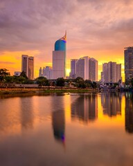 city skyline at sunset