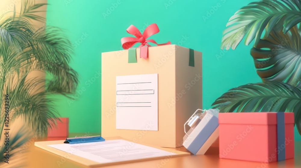 Poster 3d cardboard box and clipboard with products order delivery failed checklist with 3d render