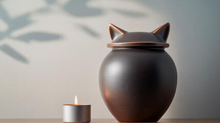 Cat cremation urn, candle memorial in brown and white for pet remembrance