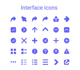 Simple small interface glyph icons set. Rounded mini vector icons.