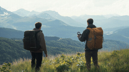 Hiker Seeking Help on Trail with Compass