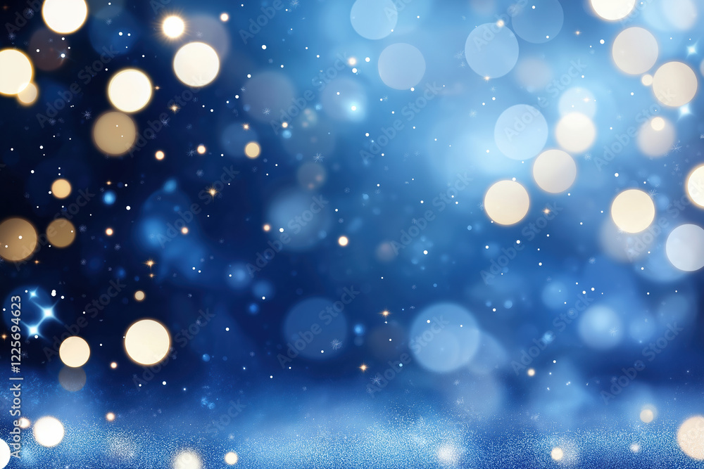 Poster bright bokeh lights against a blue background create a festive atmosphere during winter