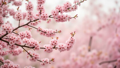 Obraz premium Smoked cherry blossoms in early morning mist, serene beauty