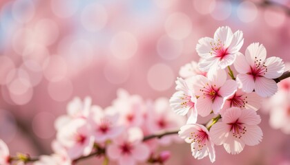 Obraz premium Delicate cherry blossoms in soft focus, springtime beauty