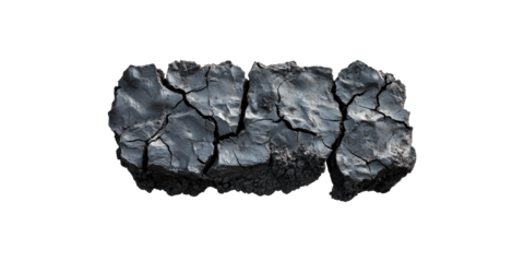 Cracked dark earth texture isolated on transparent background