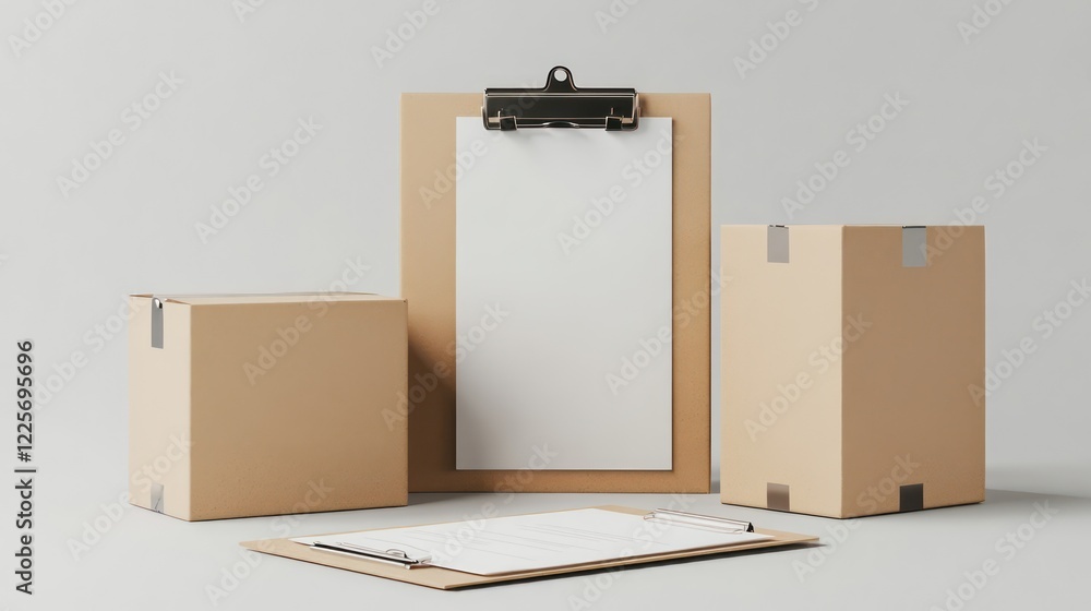 Poster 3d cardboard box and clipboard with products order delivery failed checklist with 3d render