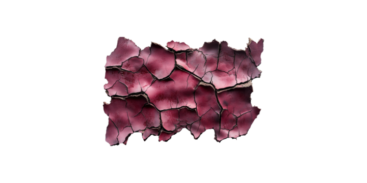 Cracked red texture isolated on transparent background