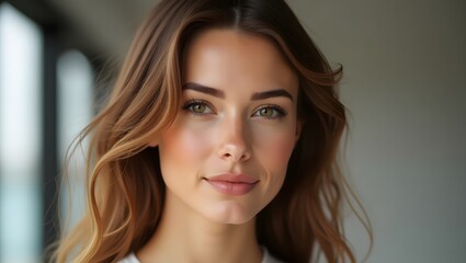 Closeup portrait of young woman with natural healthy glowing skin, beauty skincare