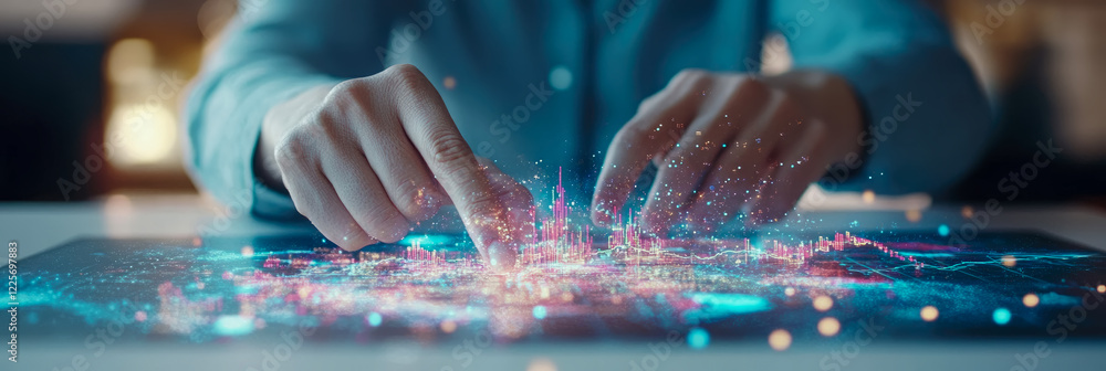 Aufkleber interactive cityscape on a digital tablet: exploring urban data