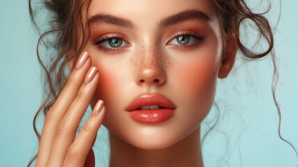 Beauty portrait of a sensual woman with perfect healthy freckled skin and natural makeup